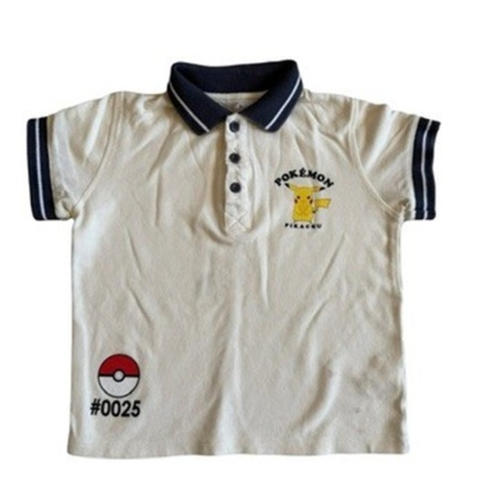 Pokémon Polo Shirt White Pikachu Graphic Navy Kids Size 3T